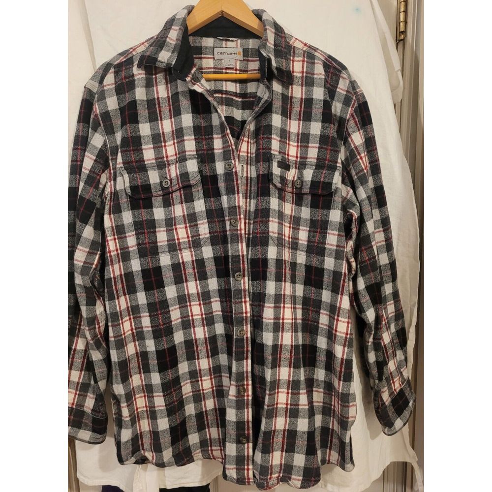 Carhartt 100587 Mens Heavy‎ Flannel Shirt Large Plaid Original Fit Button